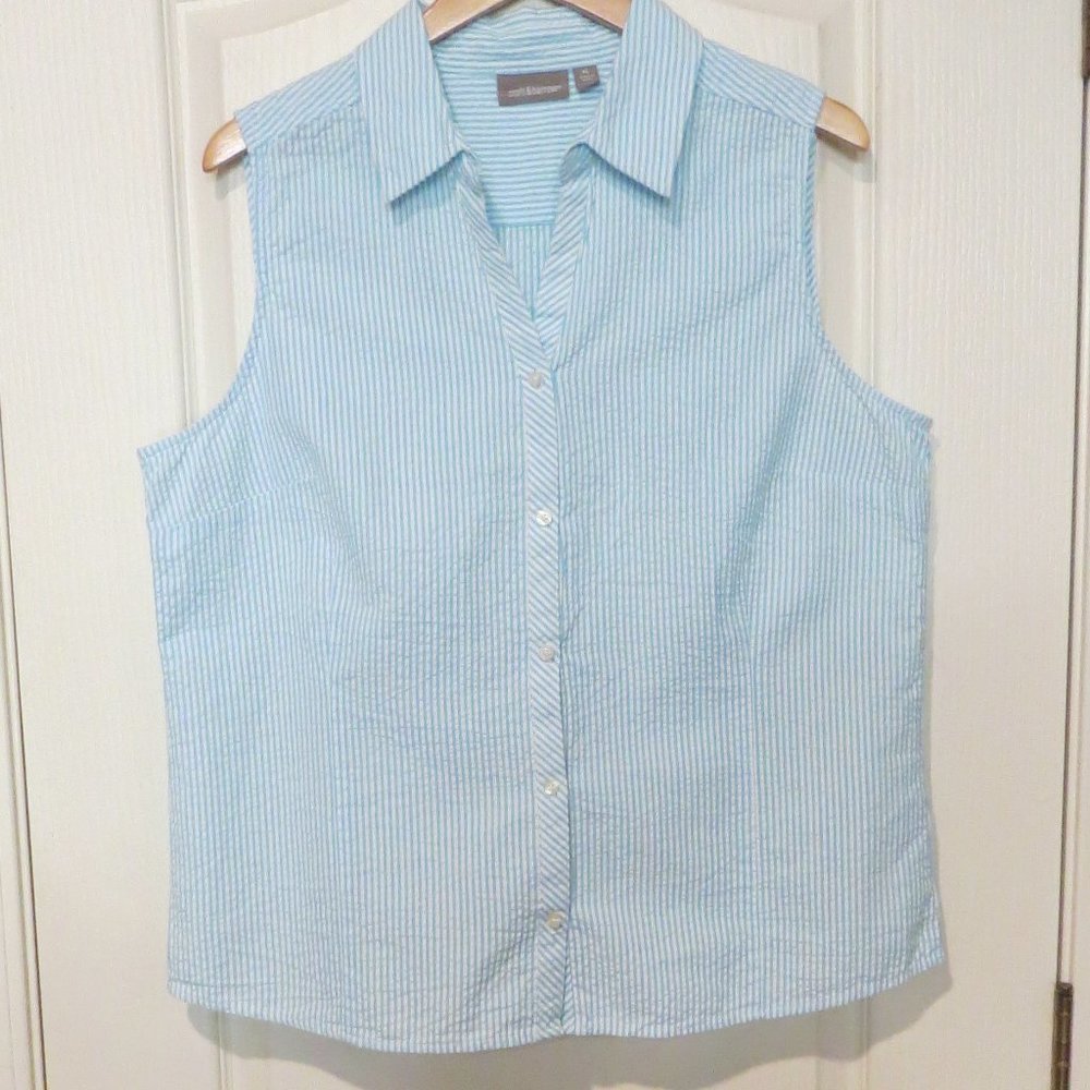 V-Neck Styled Sleeveless 100% Cotton Blouse Sz XL